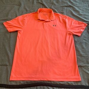 Mens Under Armour Performance Polo Shirt Large Dark Pink Loose Heatgear